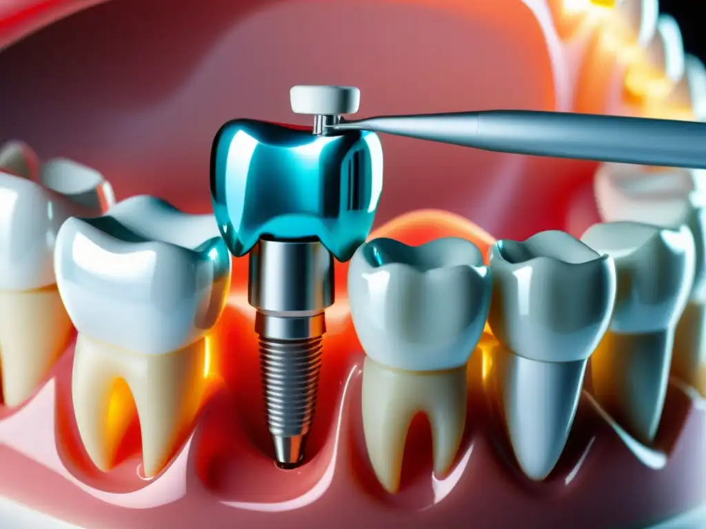 Un nanorobot manipula una herramienta dental en un diente, demostrando la nanotecnología en odontología