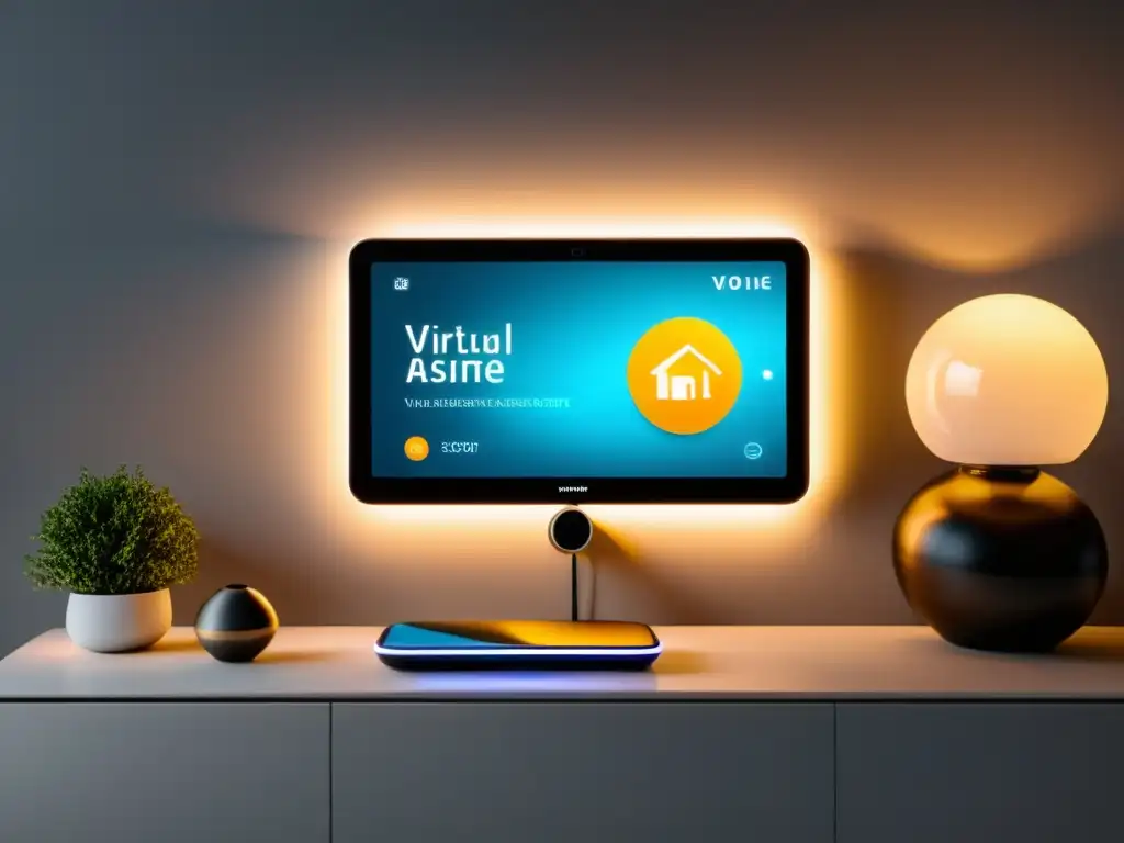 Un hogar inteligente con asistente virtual que controla luces, temperatura y seguridad