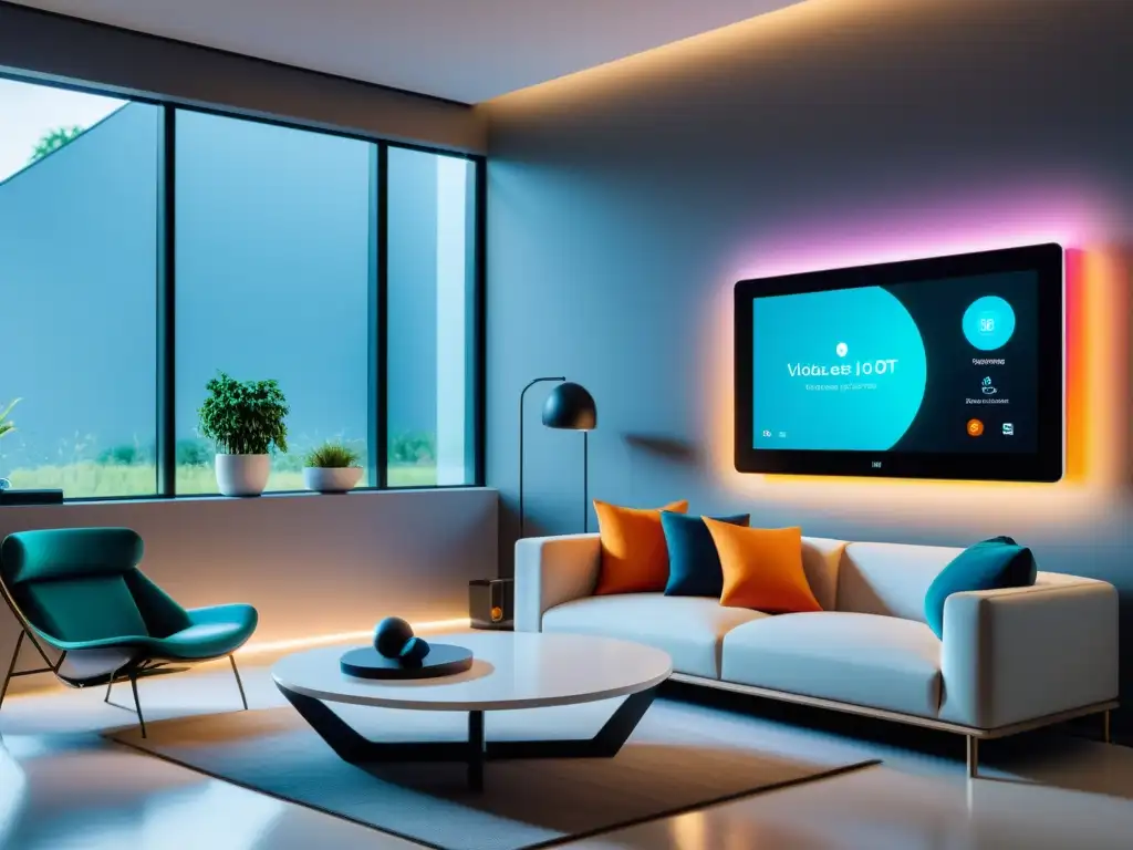 Un hogar inteligente con dispositivos de integración IoT controlando la iluminación y aspectos del hogar