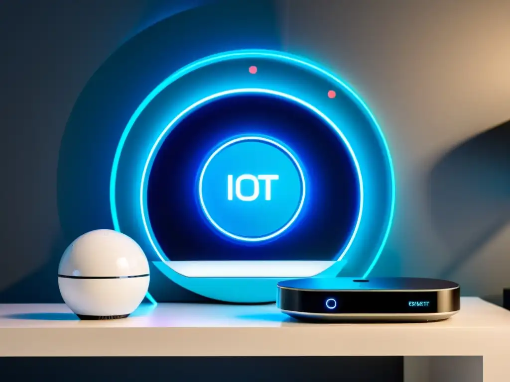 Integración de Hogar Inteligente: Conveniencia Futurista y Conectividad Un hogar inteligente moderno con dispositivos IoT interconectados
