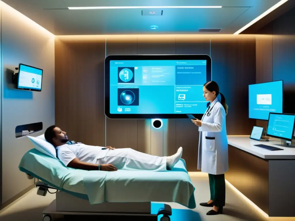 Un hospital moderno con tecnología de telemedicina futurista