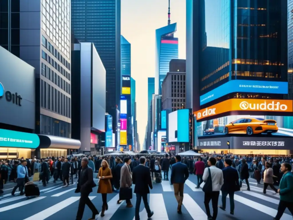 Contraste tecnológico en la ciudad futurista Una imagen detallada de una bulliciosa calle de la ciudad con rascacielos futuristas y edificios antiguos