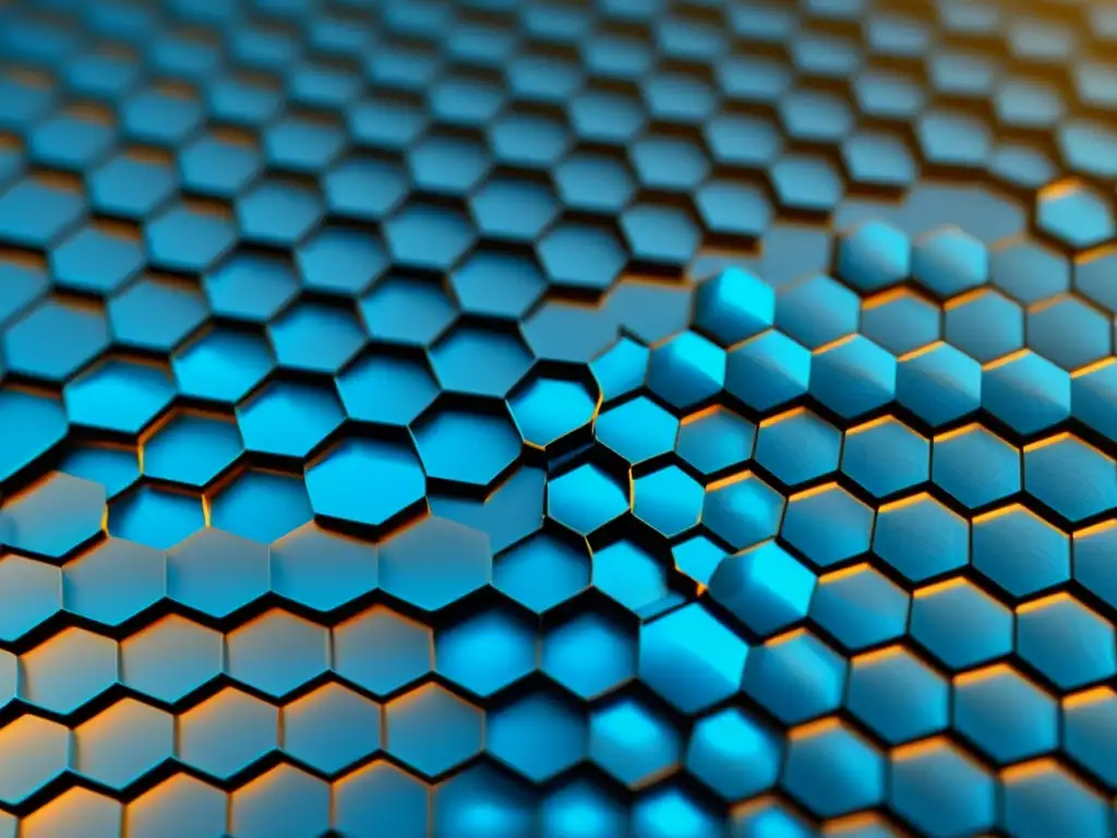 Una imagen detallada de una capa de grafeno bajo microscopio electrónico, resaltando su estructura hexagonal con átomos de carbono visibles