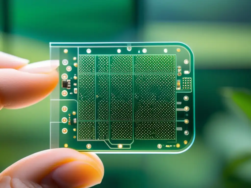 Imagen detallada de un circuito electrónico transparente y flexible con componentes nanosize