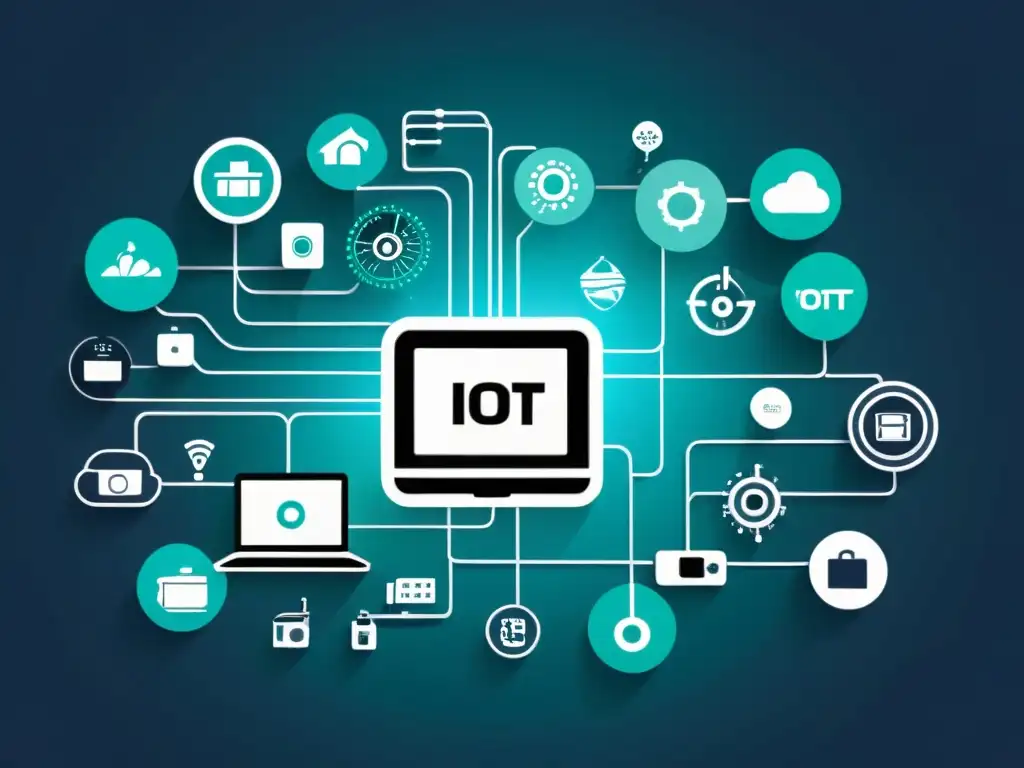 Una imagen futurista muestra dispositivos IoT interconectados, transmitiendo datos en un entorno innovador