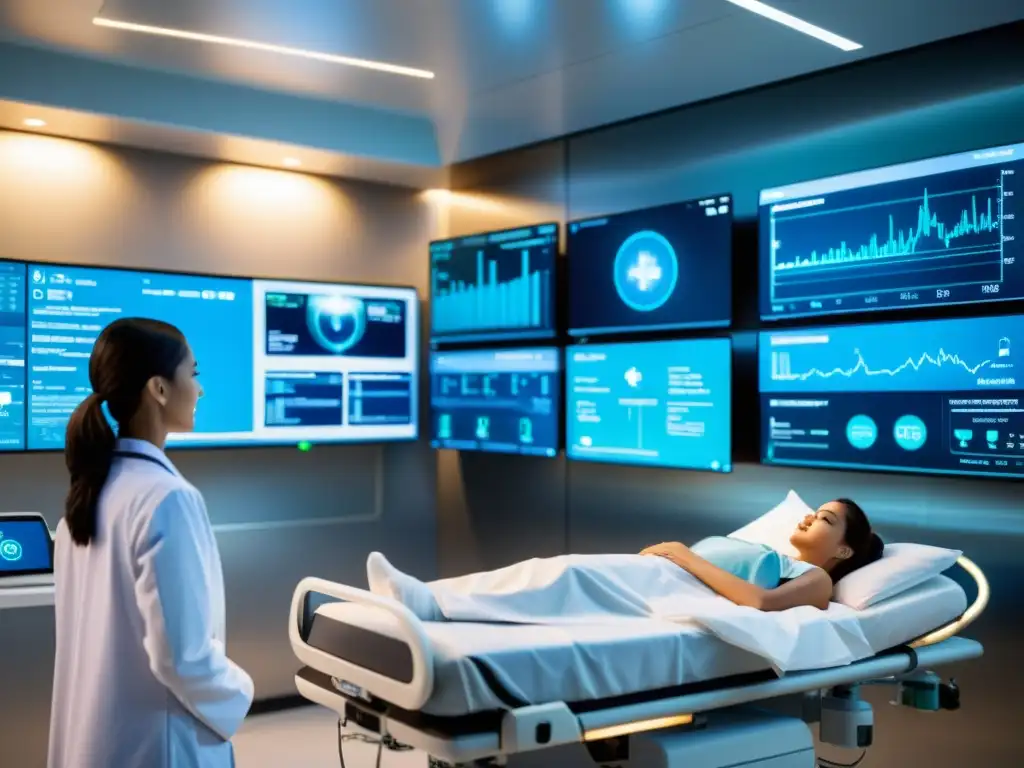 Imagen de una habitación de hospital moderna con tecnología IoT para mejorar la calidad de vida de los pacientes