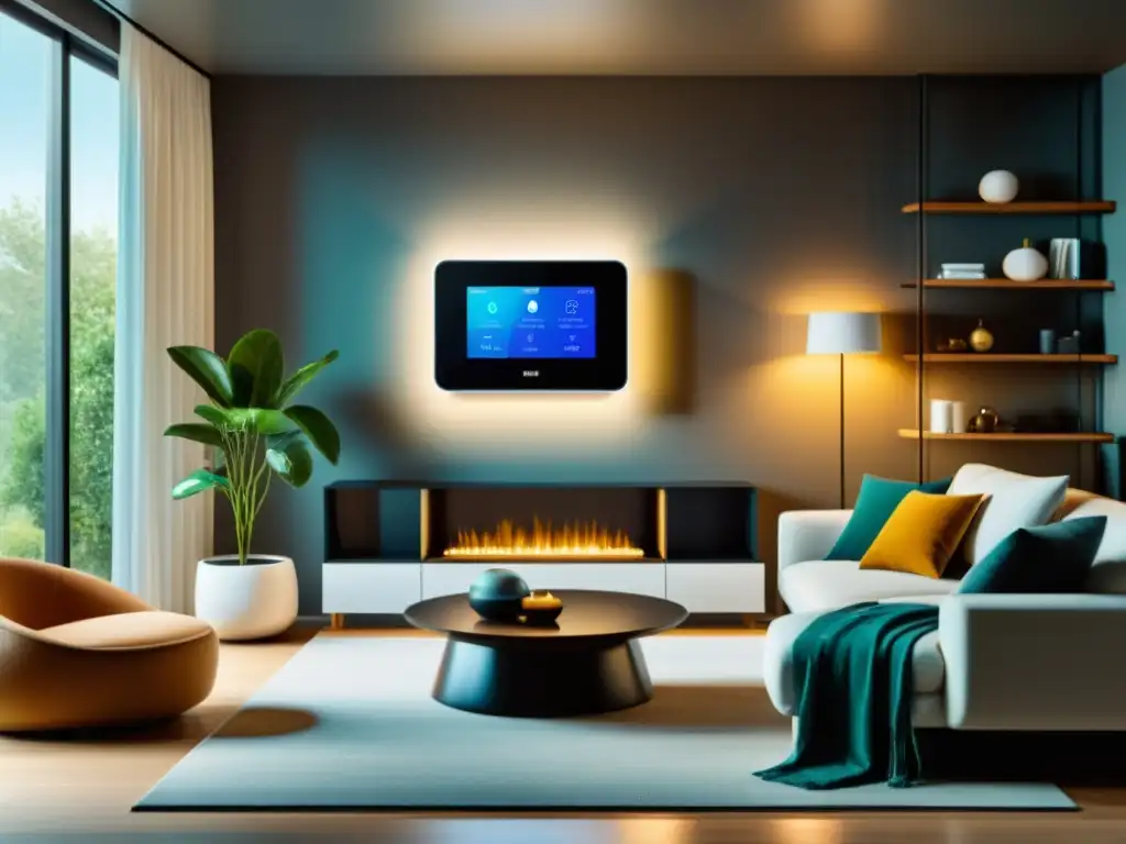 Sistema domótico inclusivo y elegante con IoT Imagen de hogar moderno con tecnología IoT para hogar inclusivo, dispositivos inteligentes y ambiente acogedor