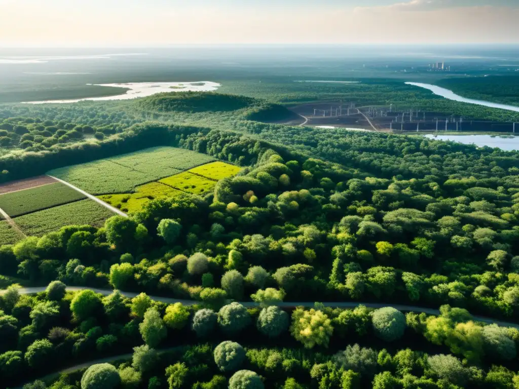 La imagen muestra impacto ambiental tecnología 5G en un bosque exuberante y un paisaje desolado