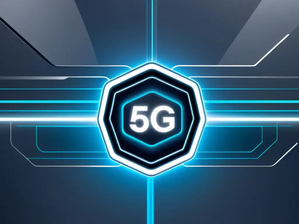 Imagen de infraestructura de red 5G futurista con diseño moderno y medidas avanzadas de protección contra vulnerabilidades