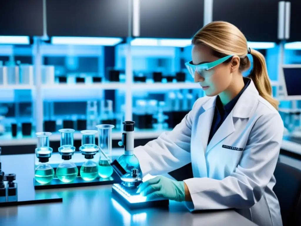 Imagen de laboratorio de alta tecnología con científicos trabajando en la conservación genética mediante biotecnología