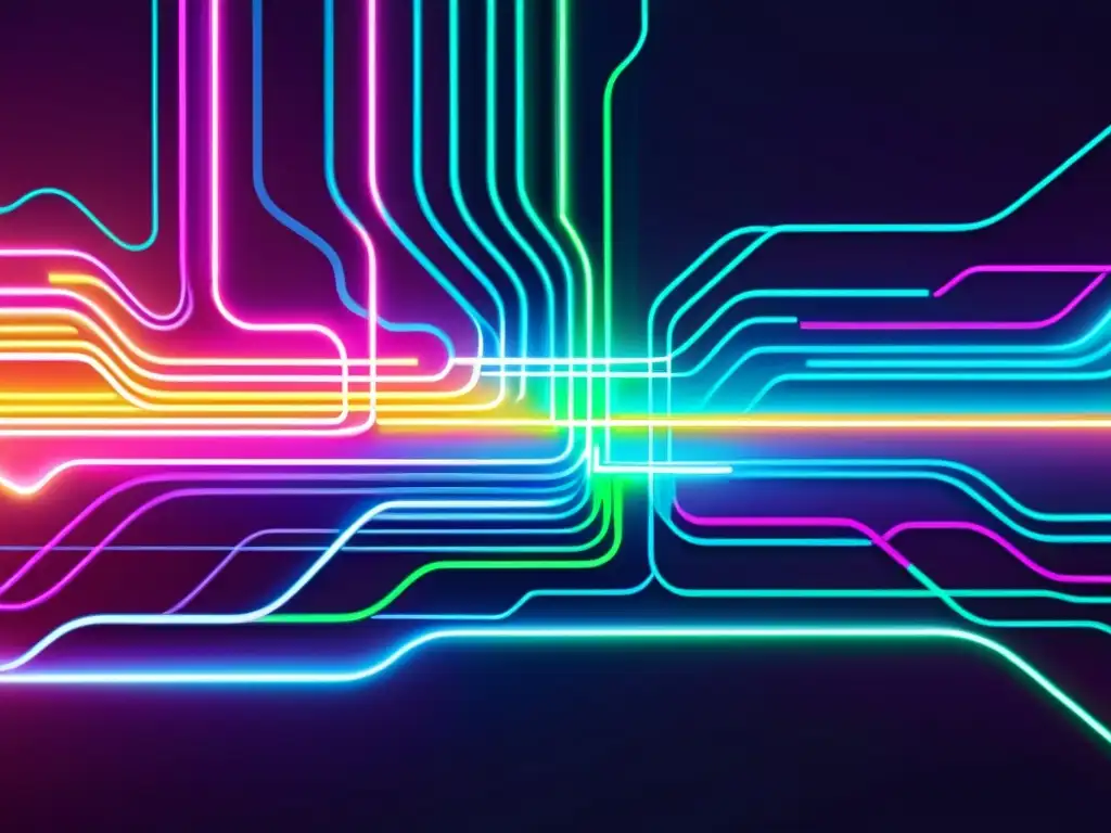 Impacto de la inteligencia artificial en elecciones: Algoritmo digital manipulando campañas políticas con colores vibrantes y líneas intrincadas