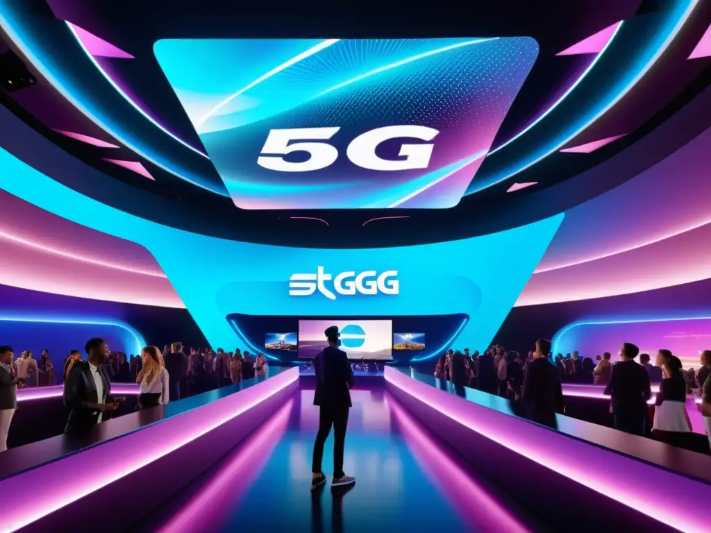 Un impresionante escenario de entretenimiento futurista con tecnología 5G, impactando el entretenimiento