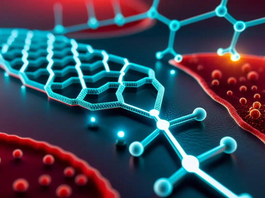 Un impresionante escenario de nanorobots navegando por un vaso sanguíneo, destacando la ética en nanomedicina intervención nanoescala