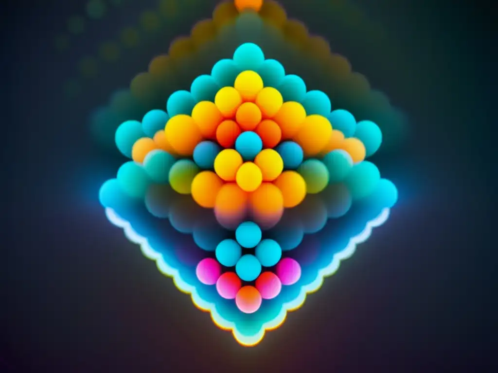 Una impresionante imagen de puntos cuánticos en energía atómica, con una exhibición futurista de colores vibrantes y estructura precisa