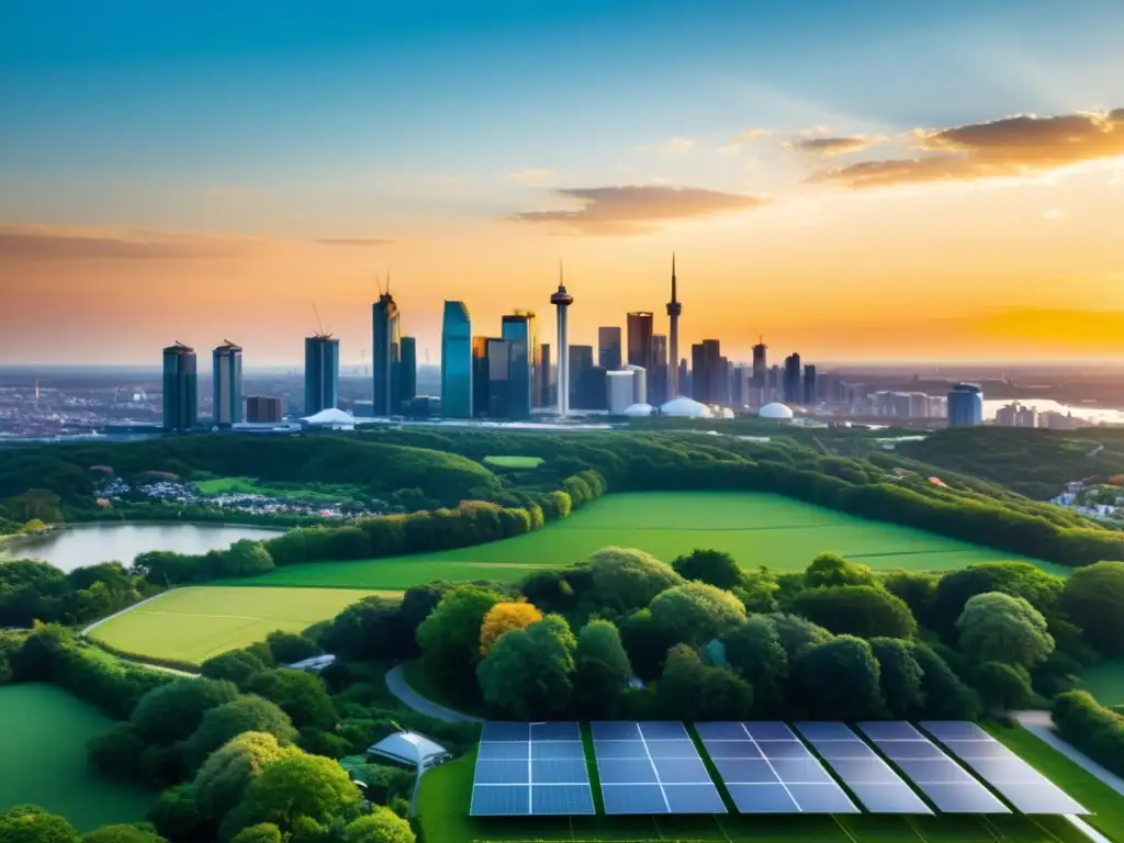 Una impresionante vista de una ciudad moderna con energías renovables