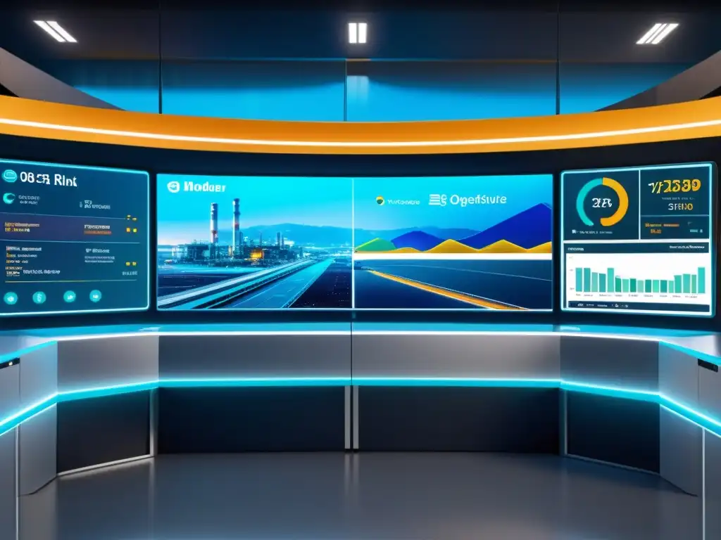 Instalación industrial futurista con IoT integrado, maquinaria de vanguardia y visualización de datos