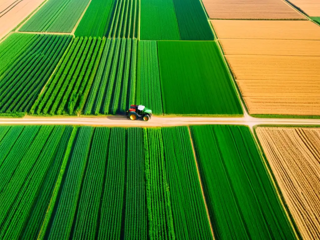 Innovaciones en agricultura de precisión: campo agrícola moderno con tecnología, cultivos organizados y eficiencia