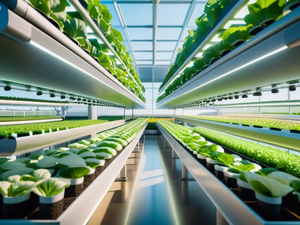 Innovaciones en agricultura vertical: granja futurista con tecnología moderna y exuberante vegetación, bañada en luz natural