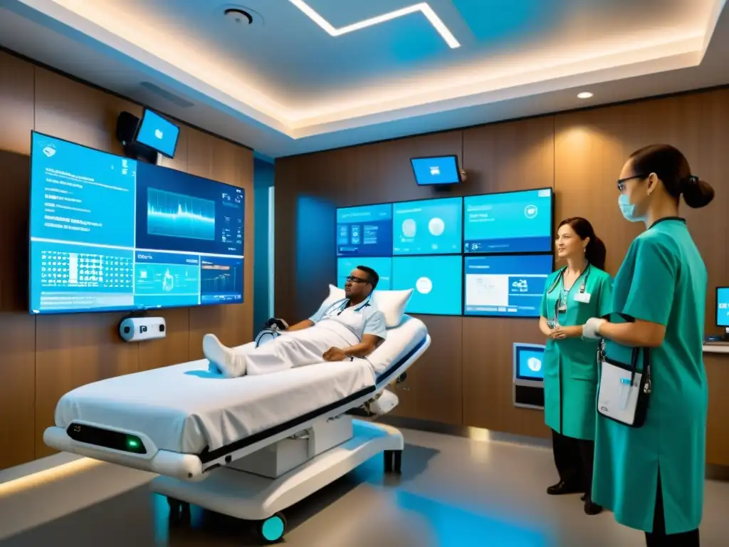 Innovaciones IoT: atención médica eficiente con tecnología de vanguardia en una sala de hospital futurista