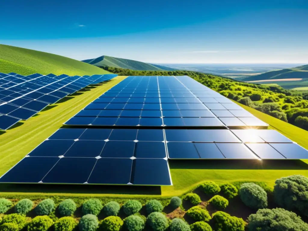 Innovaciones tecnológicas en energía renovable: una impresionante imagen ultrarresolución de un moderno panel solar en un entorno natural vibrante