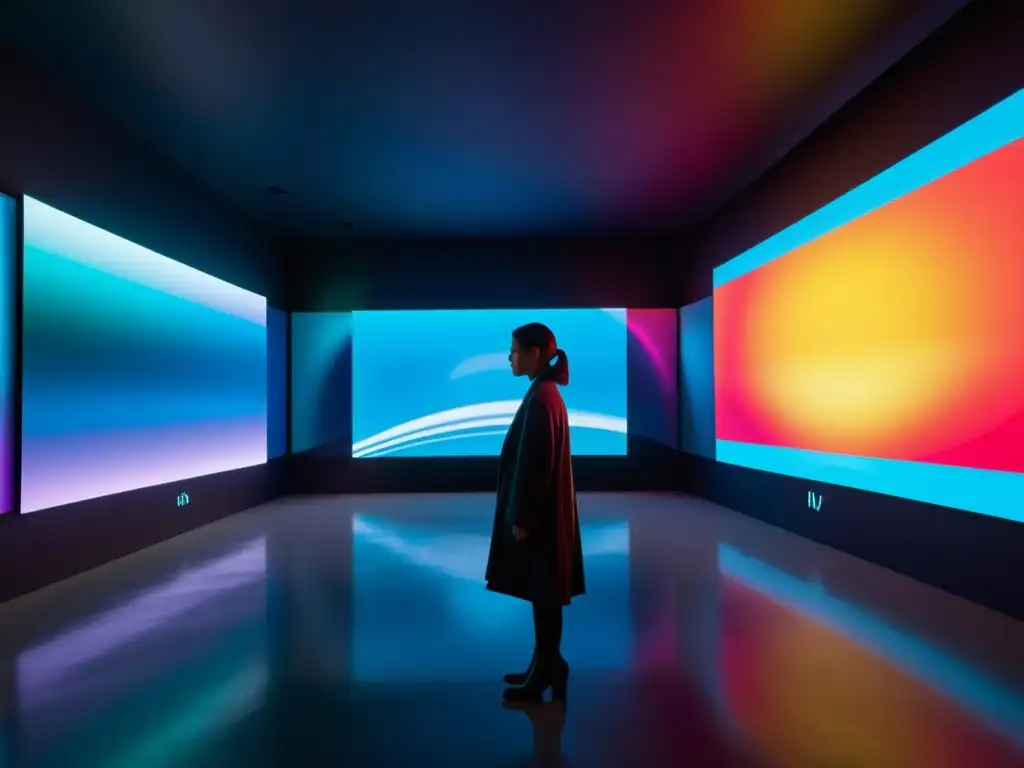 Una instalación de arte digital con proyecciones de luz interactivas y tecnología futurista