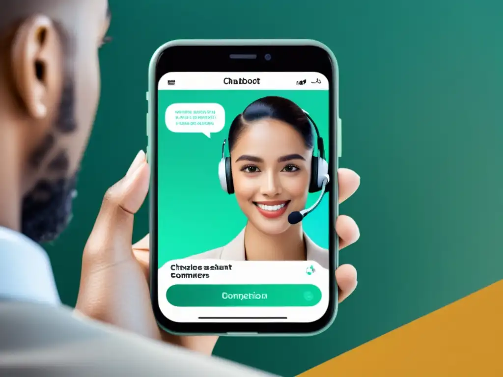 Interfaz de chatbot moderna y amigable en smartphone, representando los beneficios y desafíos de chatbots inteligentes en servicio al cliente
