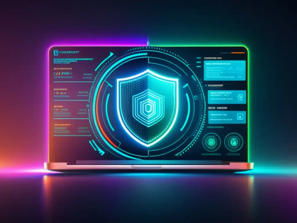 Interfaz futurista de ciberseguridad con prevención avanzada de malware y spyware