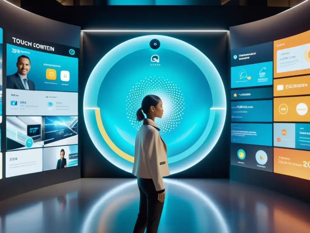 Interfaz holográfica futurista de marketing personalizado en 8K Interfaz holográfica futurista muestra marketing individualizado en la era digital con visualizaciones dinámicas y recomendaciones personalizadas