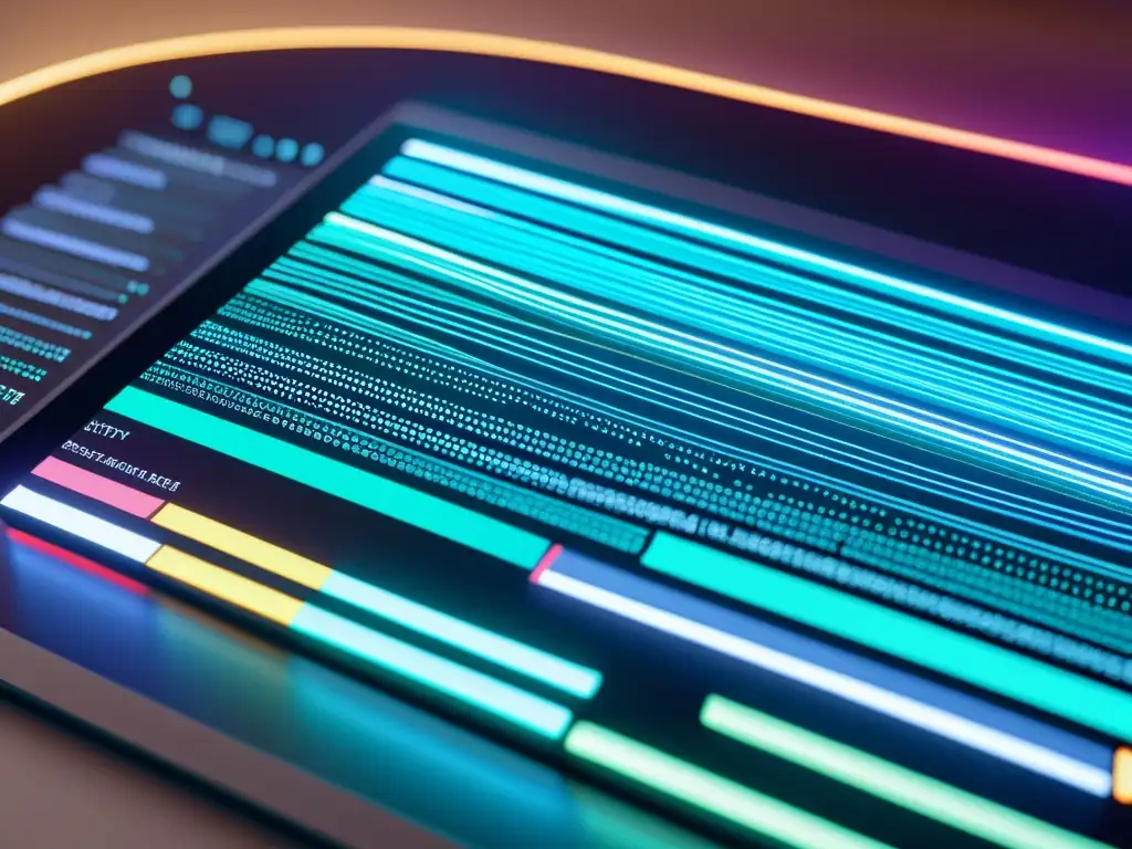 Interfaz AI futurista generando textos en tiempo real con estética high-tech Interfaz futurista de IA generando narrativa literaria, con elementos holográficos