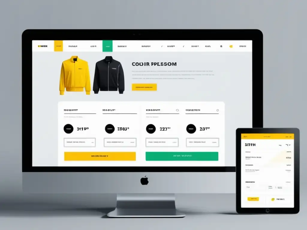 Interfaz de plataforma de compras en línea futurista y minimalista, con experiencia de usuario visualmente atractiva