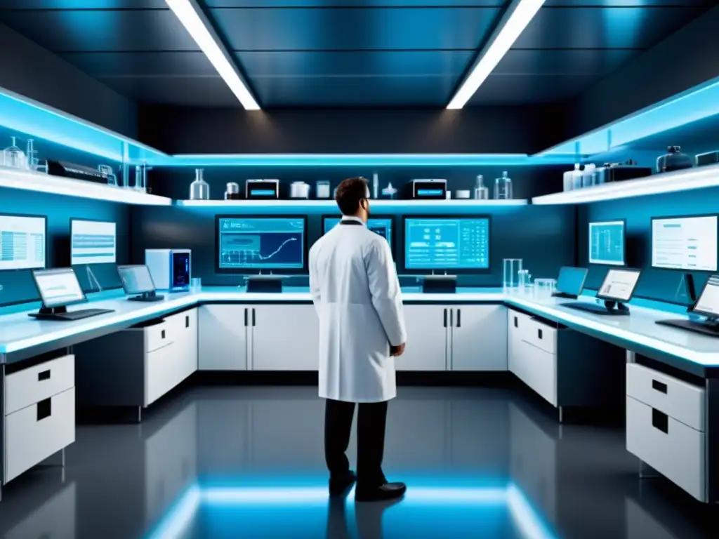 Laboratorio virtual de ciencia: innovación y tecnología avanzada Interior futurista de laboratorio virtual con tecnología avanzada