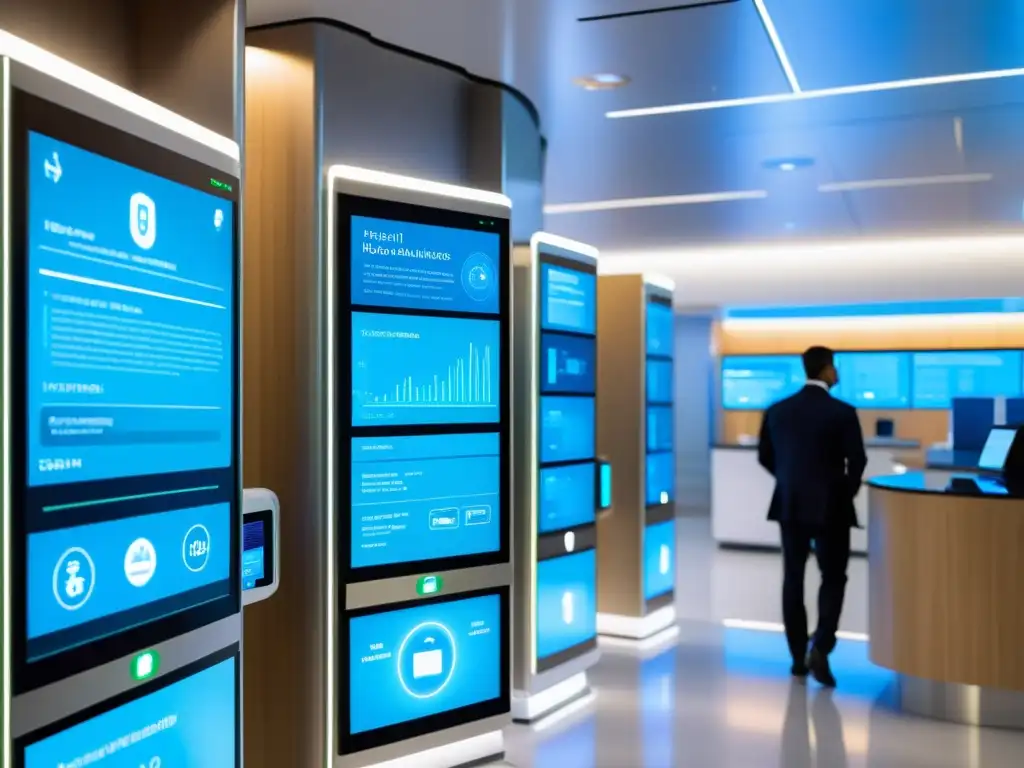 Interior moderno de hospital con alta seguridad para protección de datos sensibles en salud, diseño futurista y atmósfera profesional y tecnológica