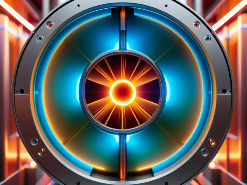 Interior de reactor de fusión nuclear con plasma brillante y diseño futurista, mostrando el potencial de la fusión nuclear como fuente energética
