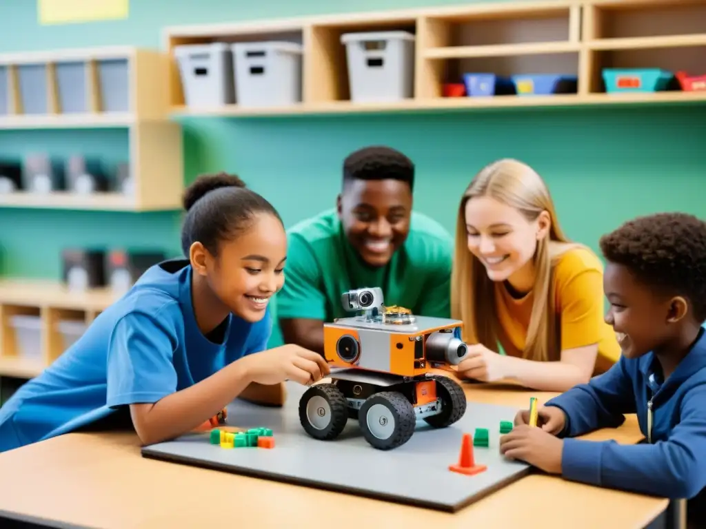 Jóvenes estudiantes colaborando en taller de robótica educativa