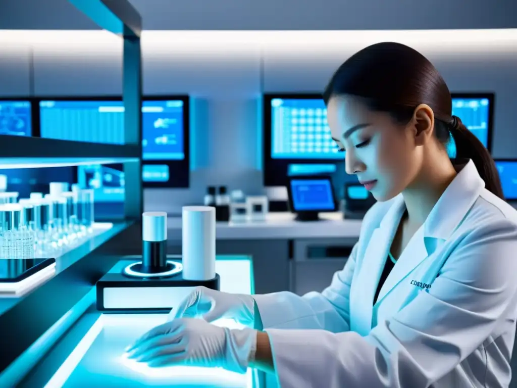 Un laboratorio cosmético de alta tecnología, con científicos trabajando en aplicaciones de nanotecnología en cosmética