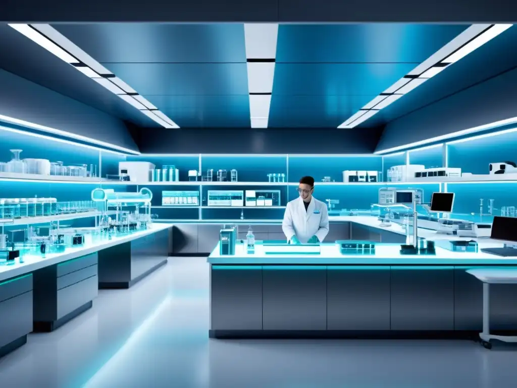 Un laboratorio futurista con inteligencia artificial en descubrimiento farmacéutico