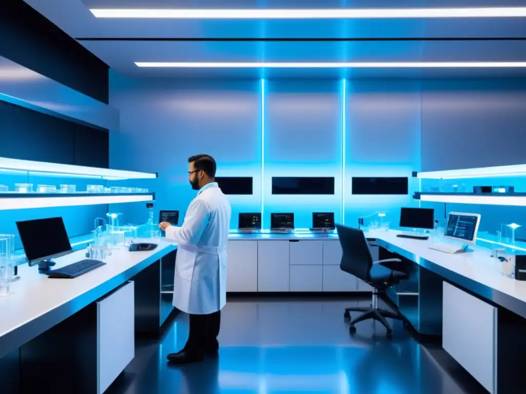 Un laboratorio futurista y ultramoderno con equipamiento biotecnológico avanzado