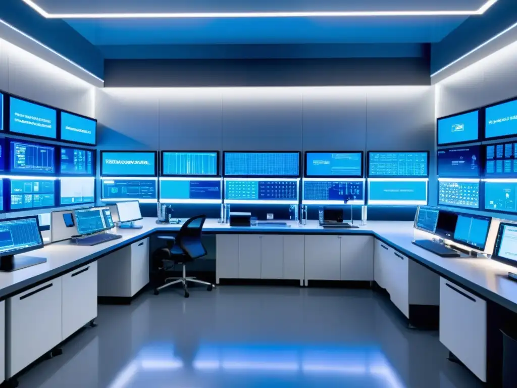 Lab nanotecnológico: alta tecnología y vanguardia Un laboratorio de nanotecnología de alta tecnología con potencial gigantesco, científicos y tecnología futurista en un entorno moderno y luminoso