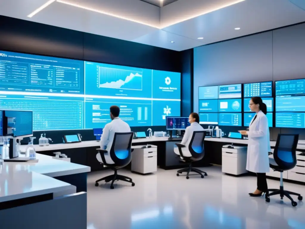 Avanzada investigación médica con inteligencia artificial Un laboratorio de vanguardia con científicos y tecnología AI