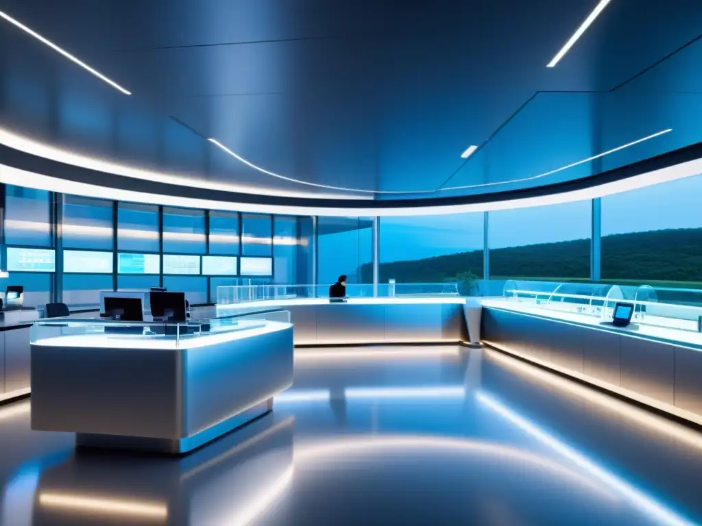 Centro de Investigación Médica Futurista con Tecnología de IA Instalación médica futurista con avances en investigación médica con IA, equipo de vanguardia y ambiente innovador