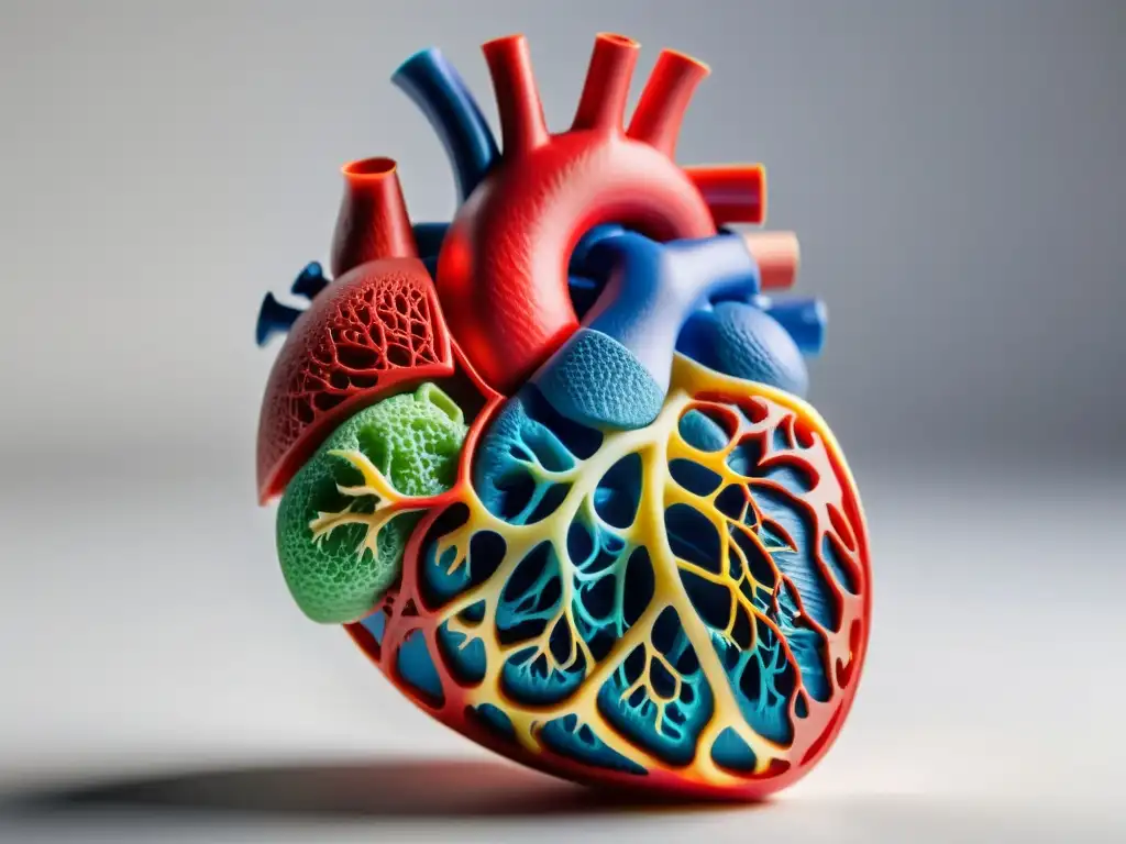 Modelo impresión 3D de corazón humano detallado, destacando tecnologías emergentes en medicina personalizada