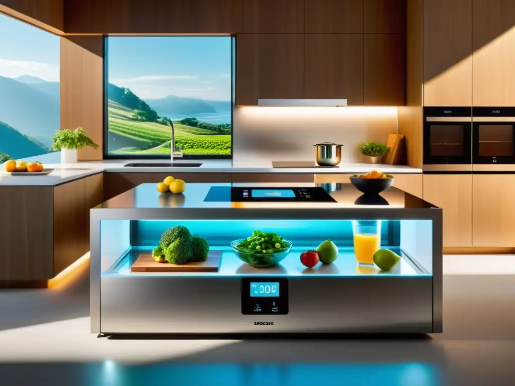 Moderna cocina con electrodomésticos inteligentes integrados