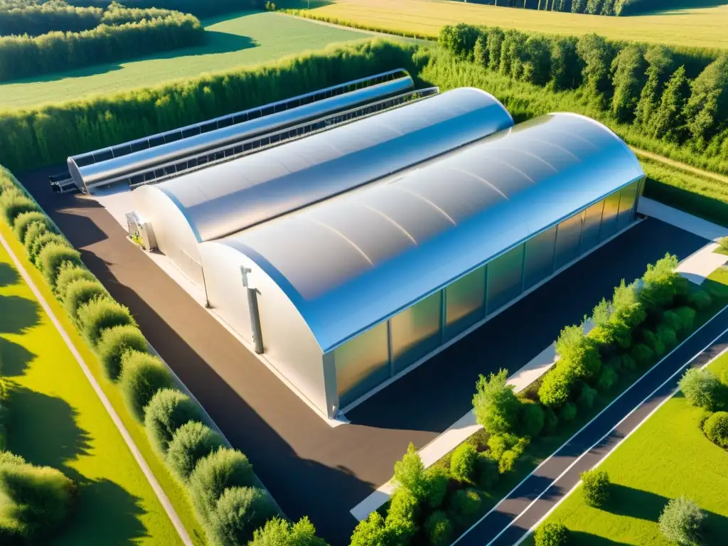 Una moderna planta de producción de biodiésel con tecnología de vanguardia, rodeada de exuberante vegetación