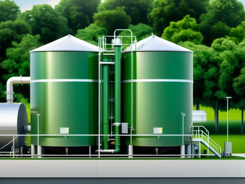 Una moderna planta de producción de biodiésel, resalta la tecnología avanzada y la sostenibilidad