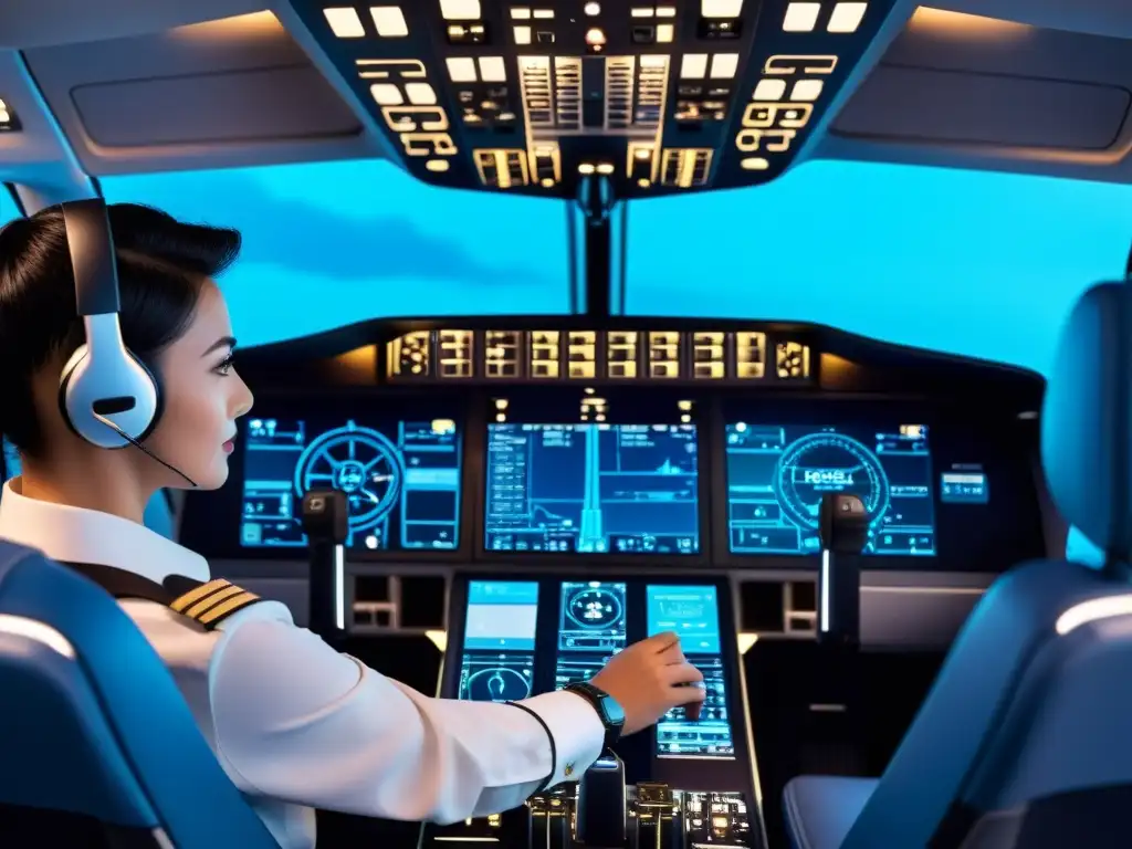 Un moderno y elegante cockpit de aeronave con avanzada tecnología IoT integrada