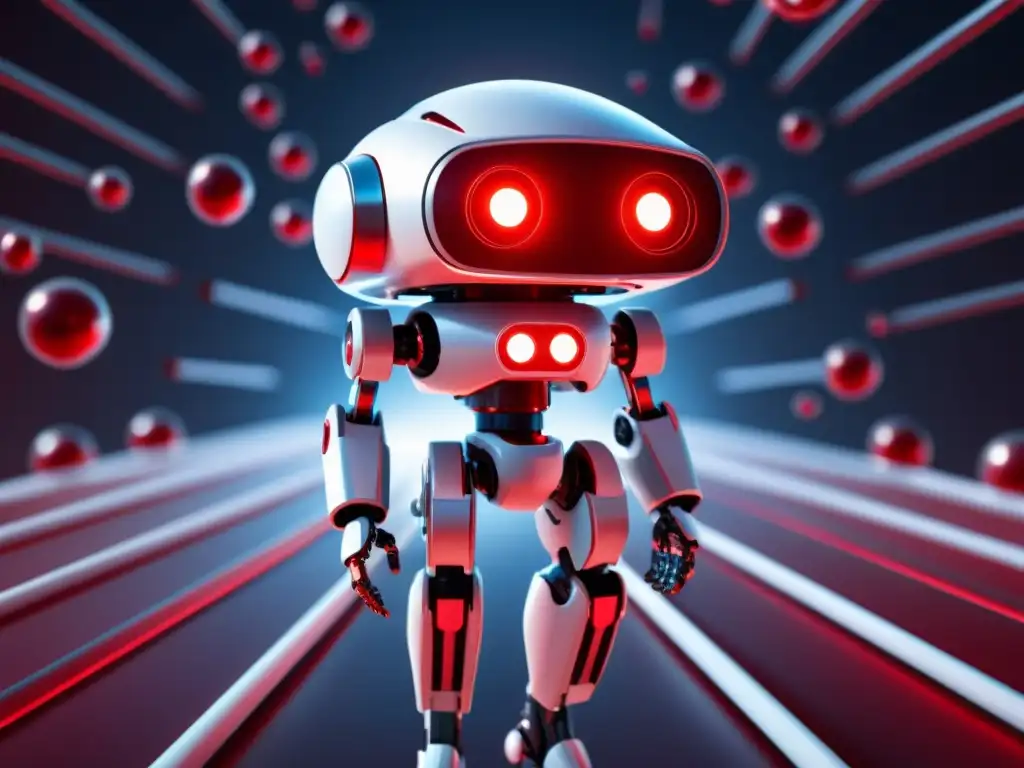 Un nano robot futurista navega por el torrente sanguíneo, rodeado de células sanguíneas blancas y rojas