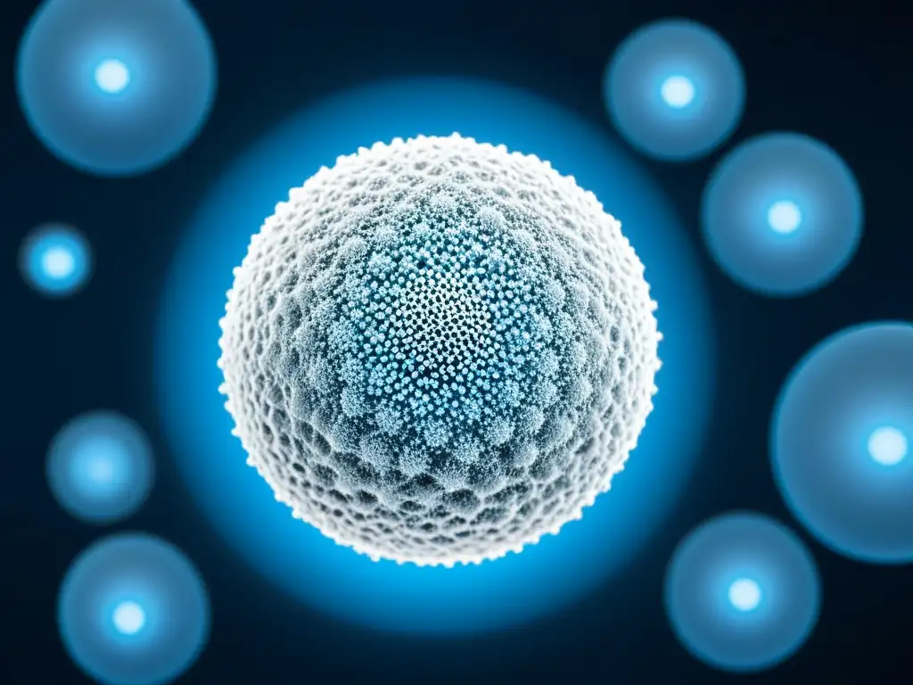 Nanopartículas de nanotecnología en la Medicina Personalizada interactuando con células cancerosas, bañadas en una luz azul futurista