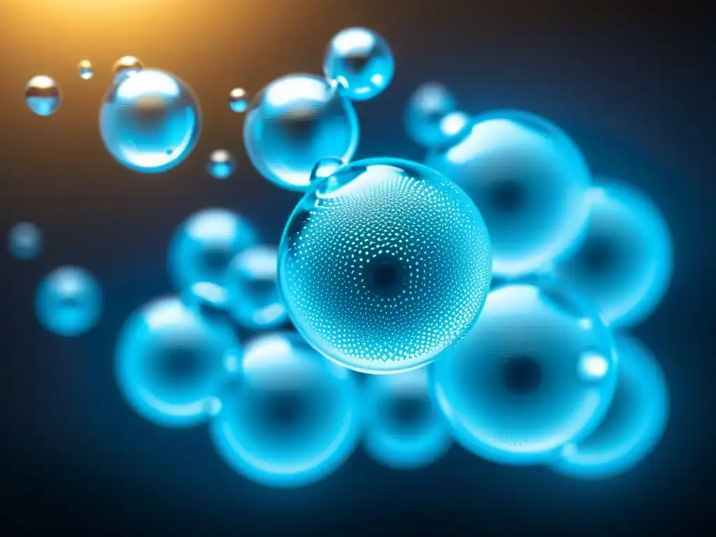 Nanotecnología purificando agua a nivel molecular, con nanobots futuristas trabajando en un ambiente de alta tecnología