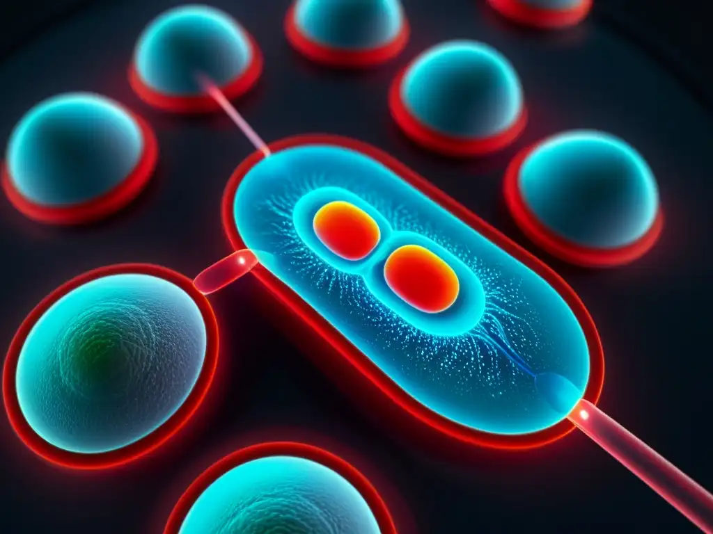 Nanovectores llevando medicación a células específicas, en un entorno futurista, ilustrando la administración inteligente de fármacos con nanovectores