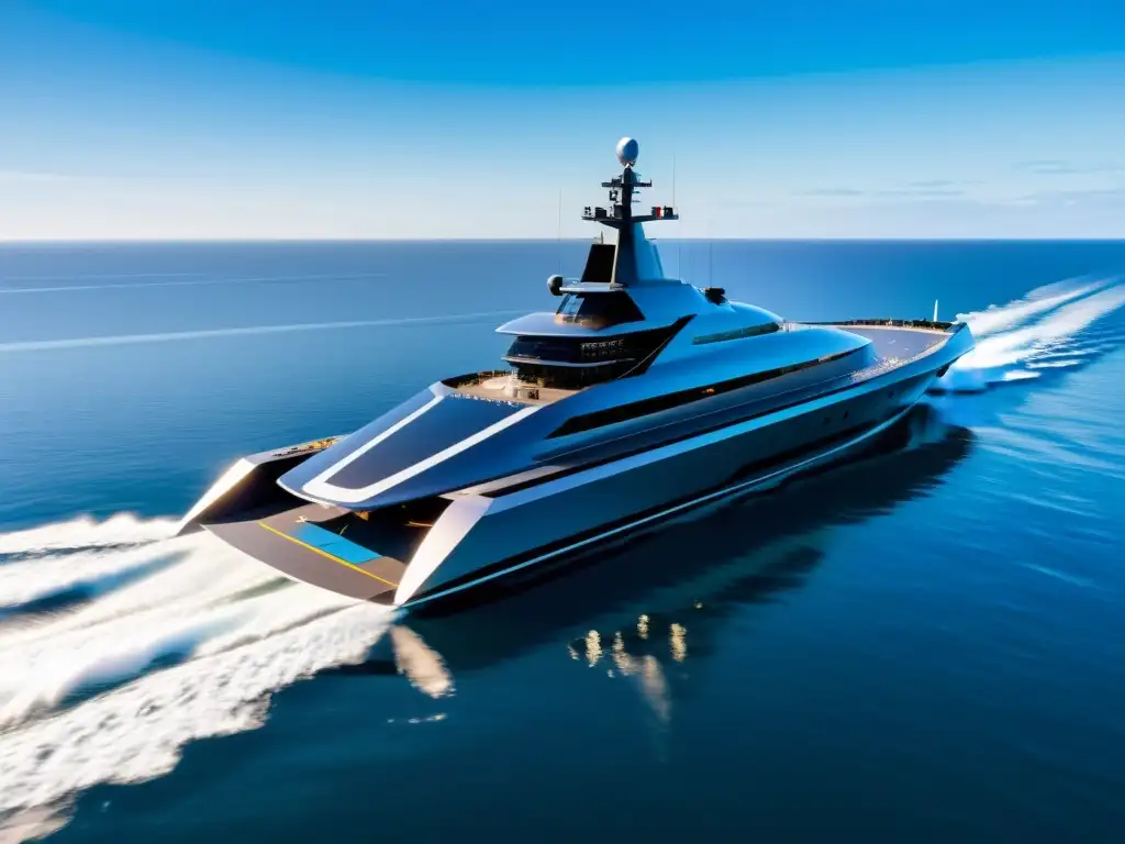 Barco naval futurista con tecnología 5G navegando Un navío futurista con tecnología 5G transforma la industria naval, destacando entre barcos obsoletos